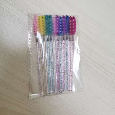 Shiny Crystal Eyelash Applicator Disposable Crystal Handle Nylon Mascara Wands Spoolies Brushes